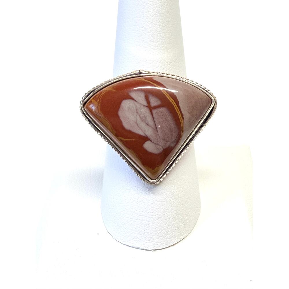 Mookaite gemstone silver plated ring 925 hand crafted adjustable size 7.5-11